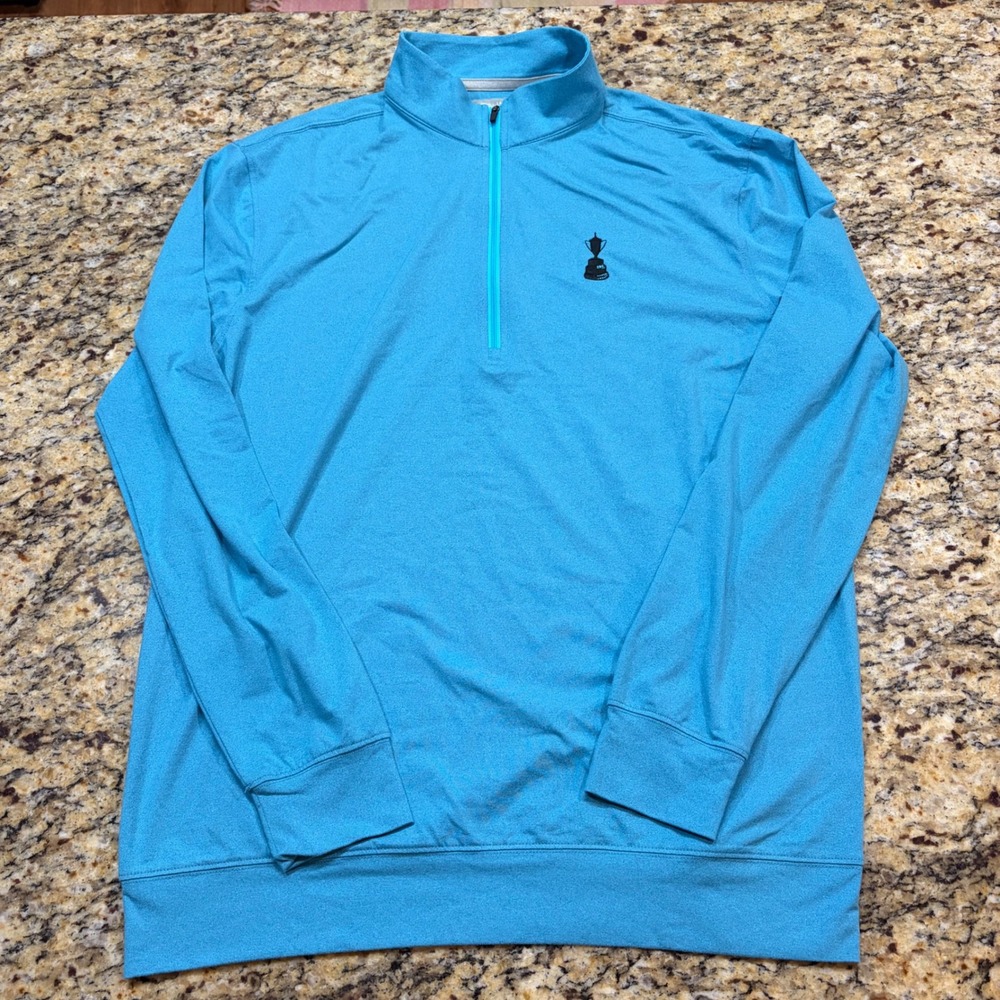 Straight Down Mens Turquoise Blue Quarter Zip Golf Pullover Trophy Size M ws